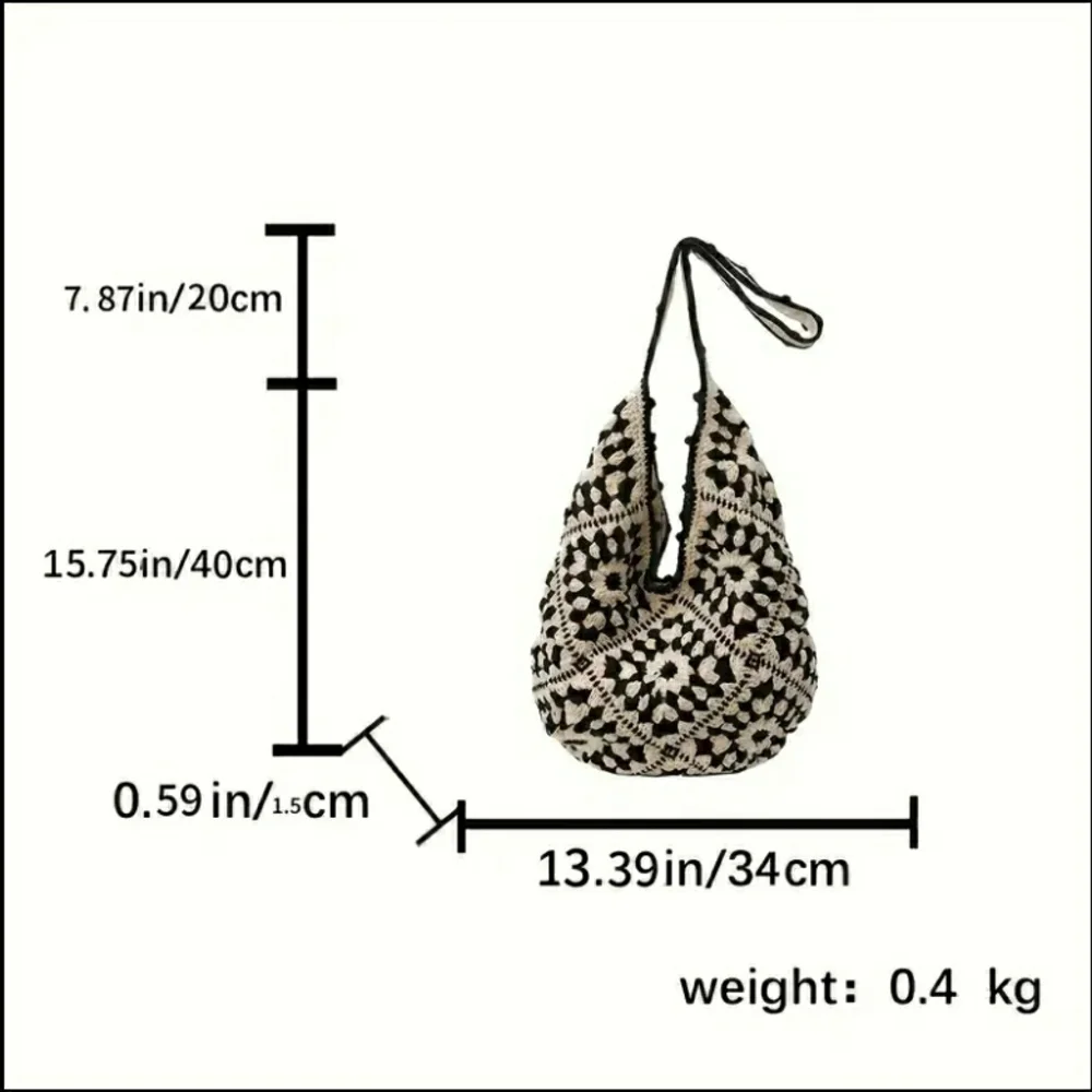 NEW! Crochet Boho Shoulder Bag (Black & White) - Picture 5 of 9